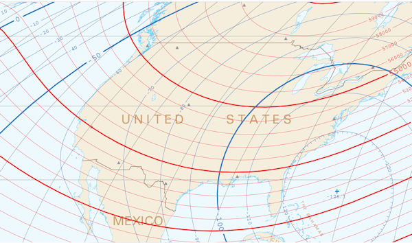 Lines of constant geomagnetic total intensity in North America